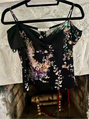 Anne Fontaine Black Floral Off-Shoulder blouse